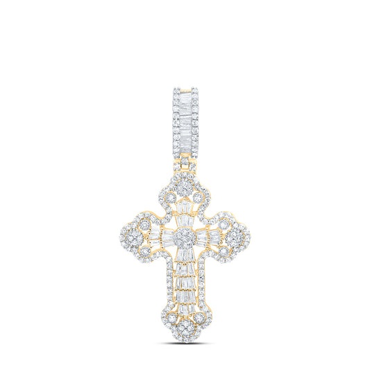 1.01 Ctw Natural Diamond Cross Religious Charm Pendant in 10k Yellow Gold