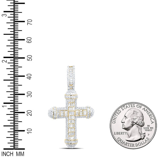 1.48 Ctw Natural Diamond Hiphop Cross Religious Pendant in 10k Yellow Gold