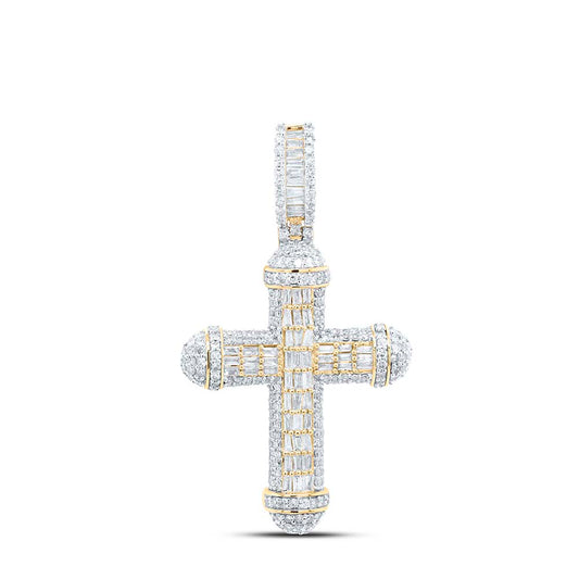 1.48 Ctw Natural Diamond Hiphop Cross Religious Pendant in 10k Yellow Gold
