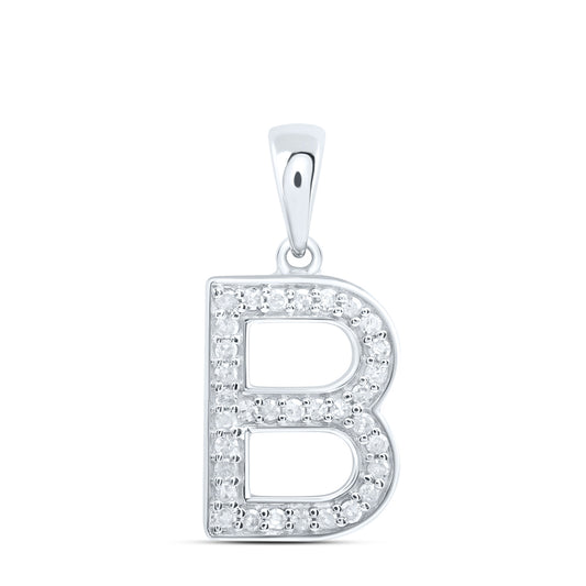 0.14 Ctw Natural Diamond Simple Initial Letter B Pendant in 10k White Gold
