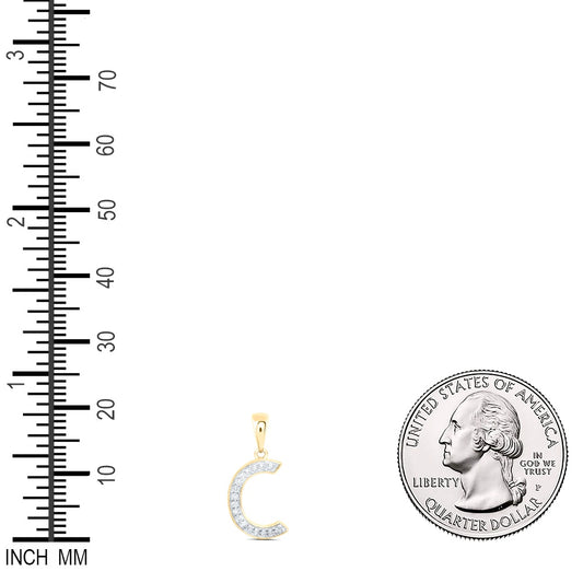 0.07 Ctw Natural Diamond Simple Initial Letter C Pendant in 10k Yellow Gold