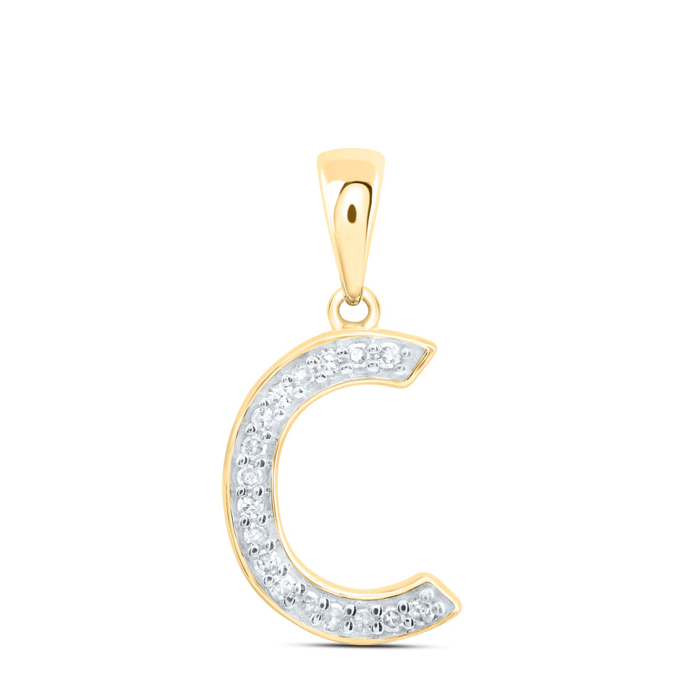 0.07 Ctw Natural Diamond Simple Initial Letter C Pendant in 10k Yellow Gold