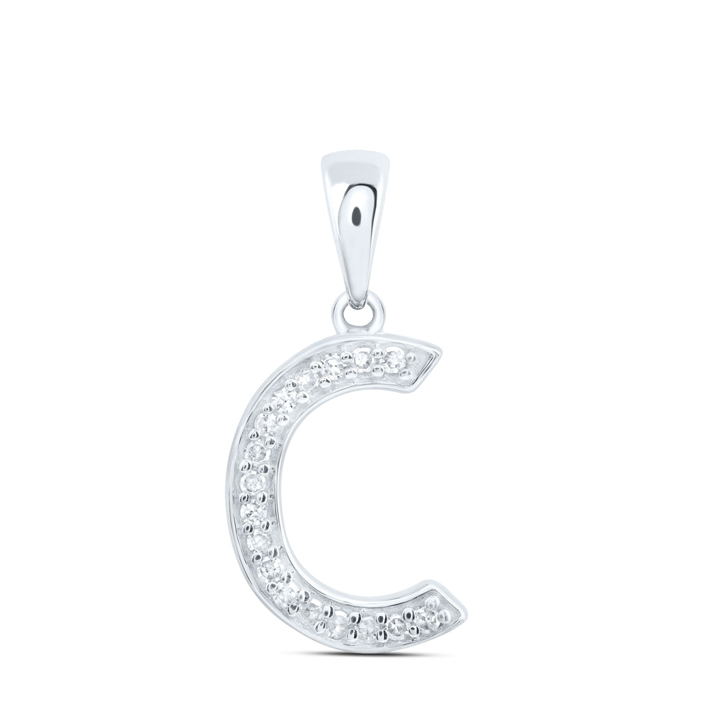 0.07 Ctw Natural Diamond Simple Initial Letter C Pendant in 10k White Gold