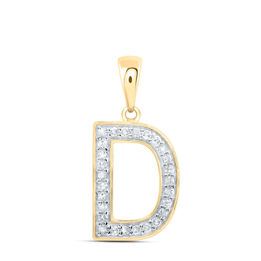 0.11 Ctw Natural Diamond Simple Initial Letter D Pendant in 10k Yellow Gold