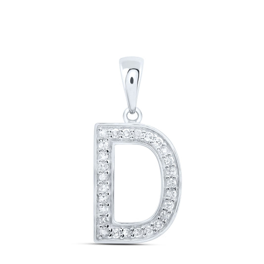 0.11 Ctw Natural Diamond Simple Initial Letter D Pendant in 10k White Gold