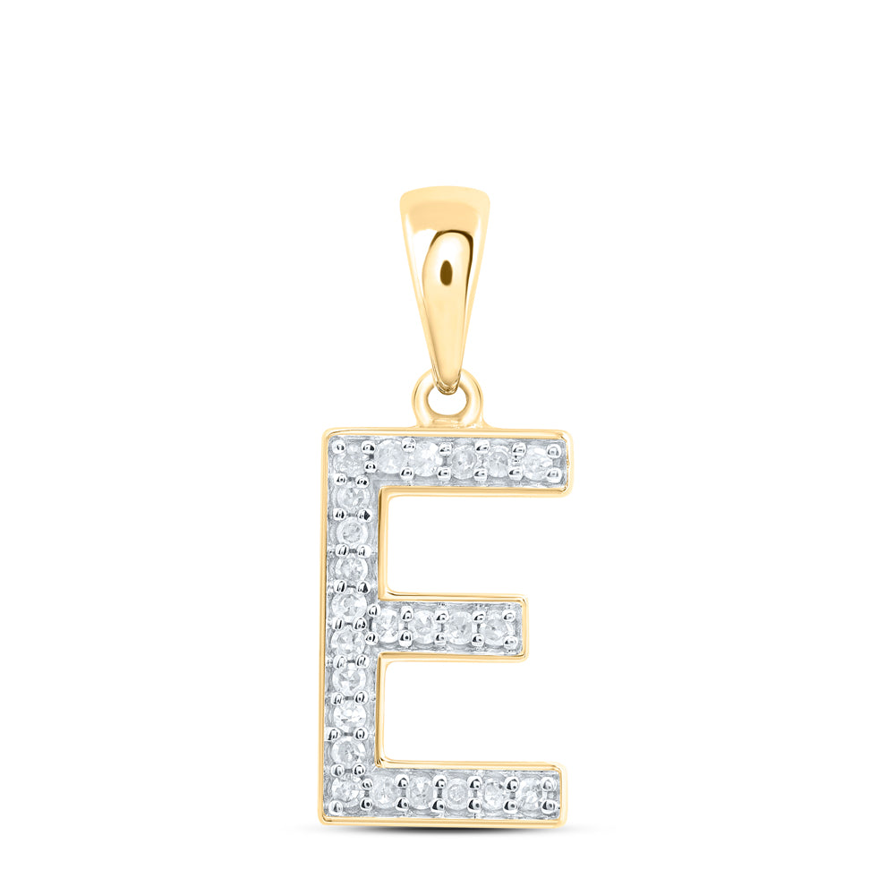 0.1 Ctw Natural Diamond Simple Initial Letter E Pendant in 10k Yellow Gold