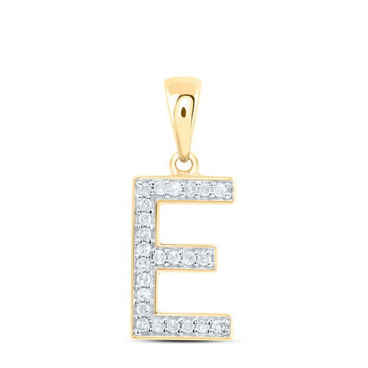 0.1 Ctw Natural Diamond Simple Initial Letter E Pendant in 10k Yellow Gold