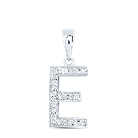 0.1 Ctw Natural Diamond Simple Initial Letter E Pendant in 10k White Gold