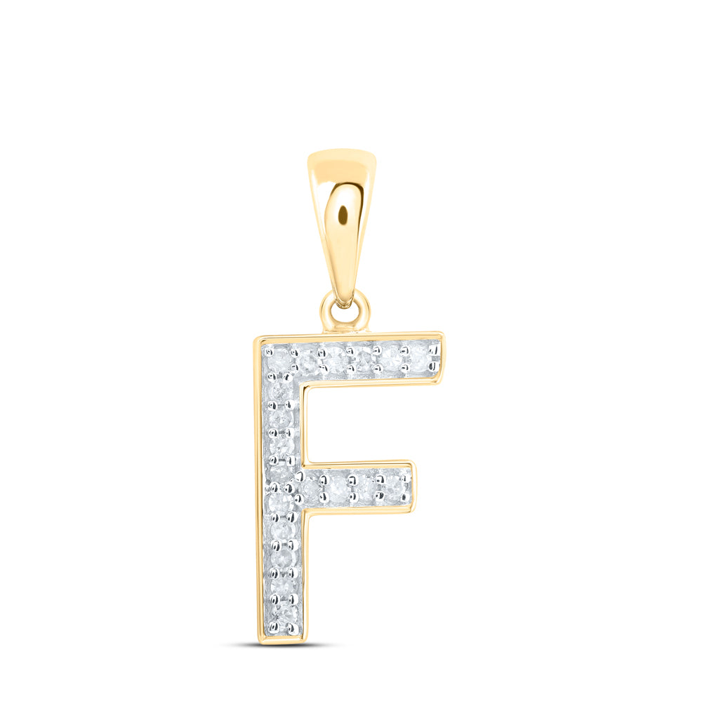 0.08 Ctw Natural Diamond Simple Initial Letter F Pendant in 10k Yellow Gold