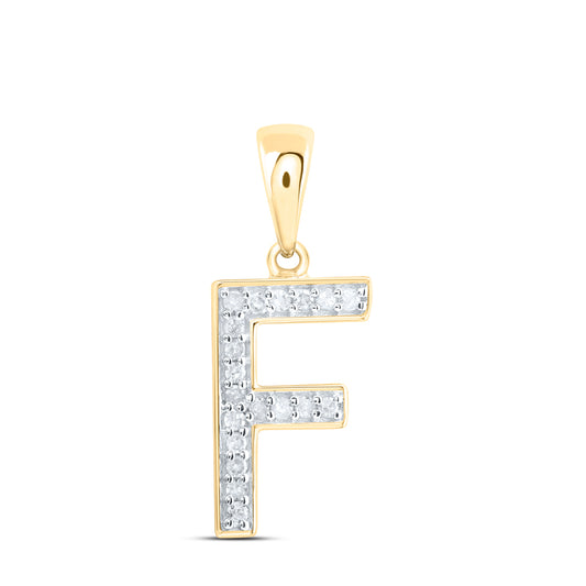 0.08 Ctw Natural Diamond Simple Initial Letter F Pendant in 10k Yellow Gold
