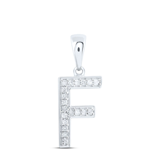 0.08 Ctw Natural Diamond Simple Initial Letter F Pendant in 10k White Gold
