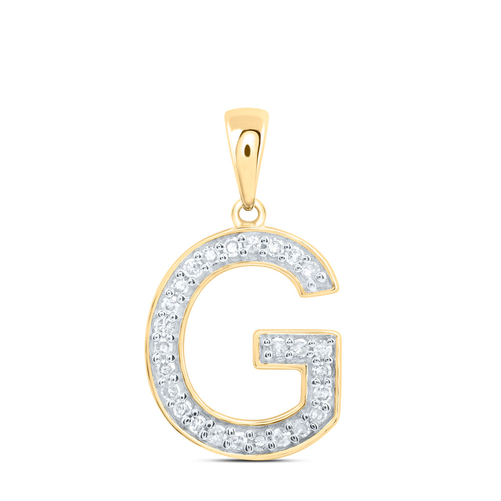 0.1 Ctw Natural Diamond Simple Initial Letter F Pendant in 10k Yellow Gold