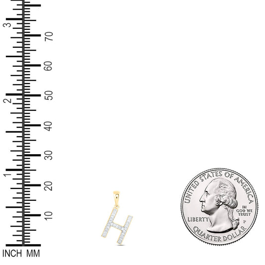 0.11 Ctw Natural Diamond Simple Initial Letter H Pendant in 10k Yellow Gold