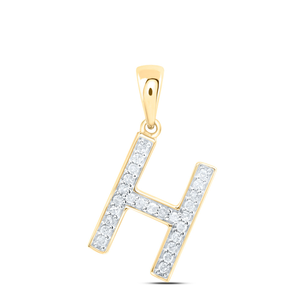 0.11 Ctw Natural Diamond Simple Initial Letter H Pendant in 10k Yellow Gold