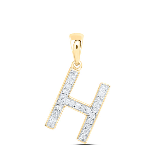 0.11 Ctw Natural Diamond Simple Initial Letter H Pendant in 10k Yellow Gold
