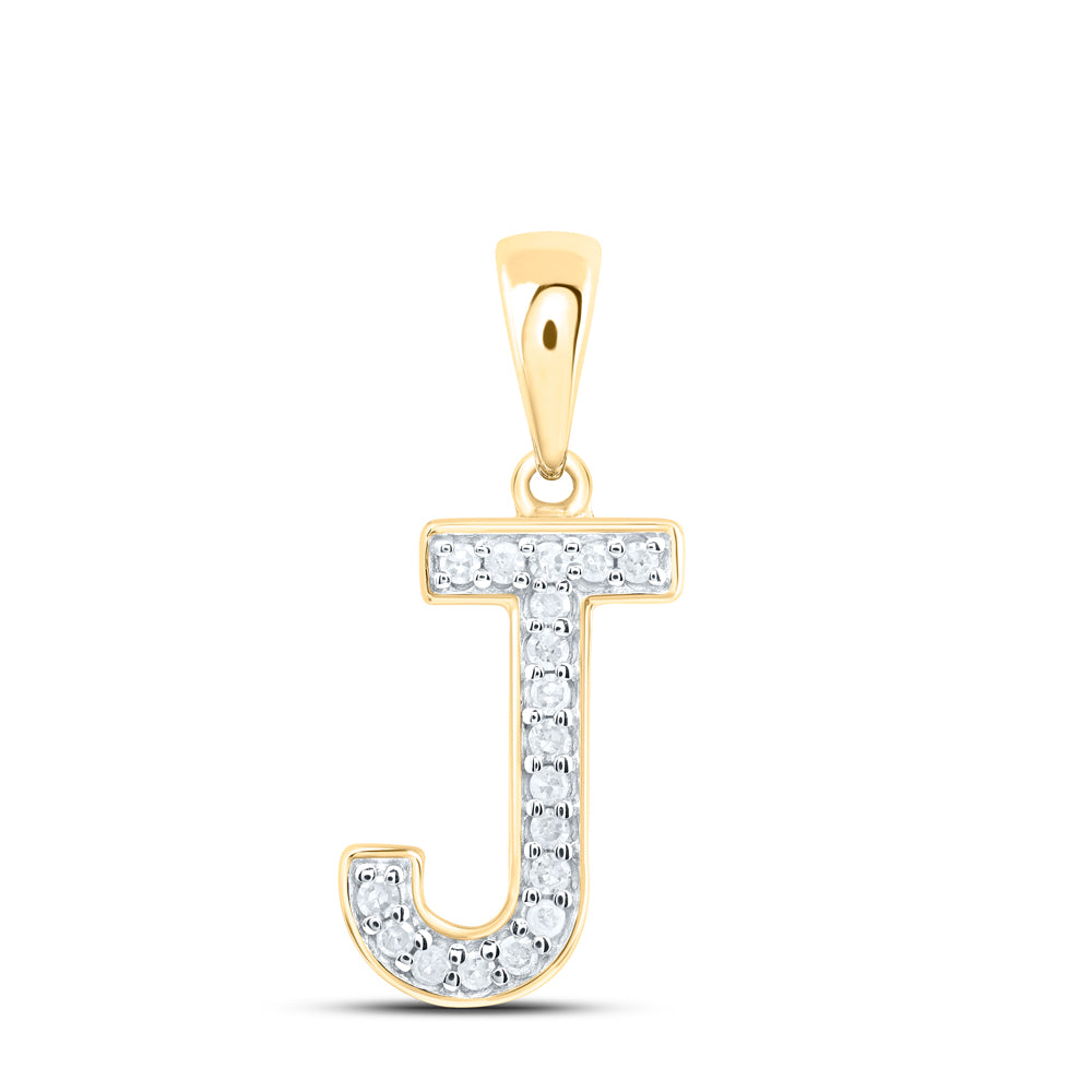 0.07 Ctw Natural Diamond Simple Initial Letter J Pendant in 10k Yellow Gold
