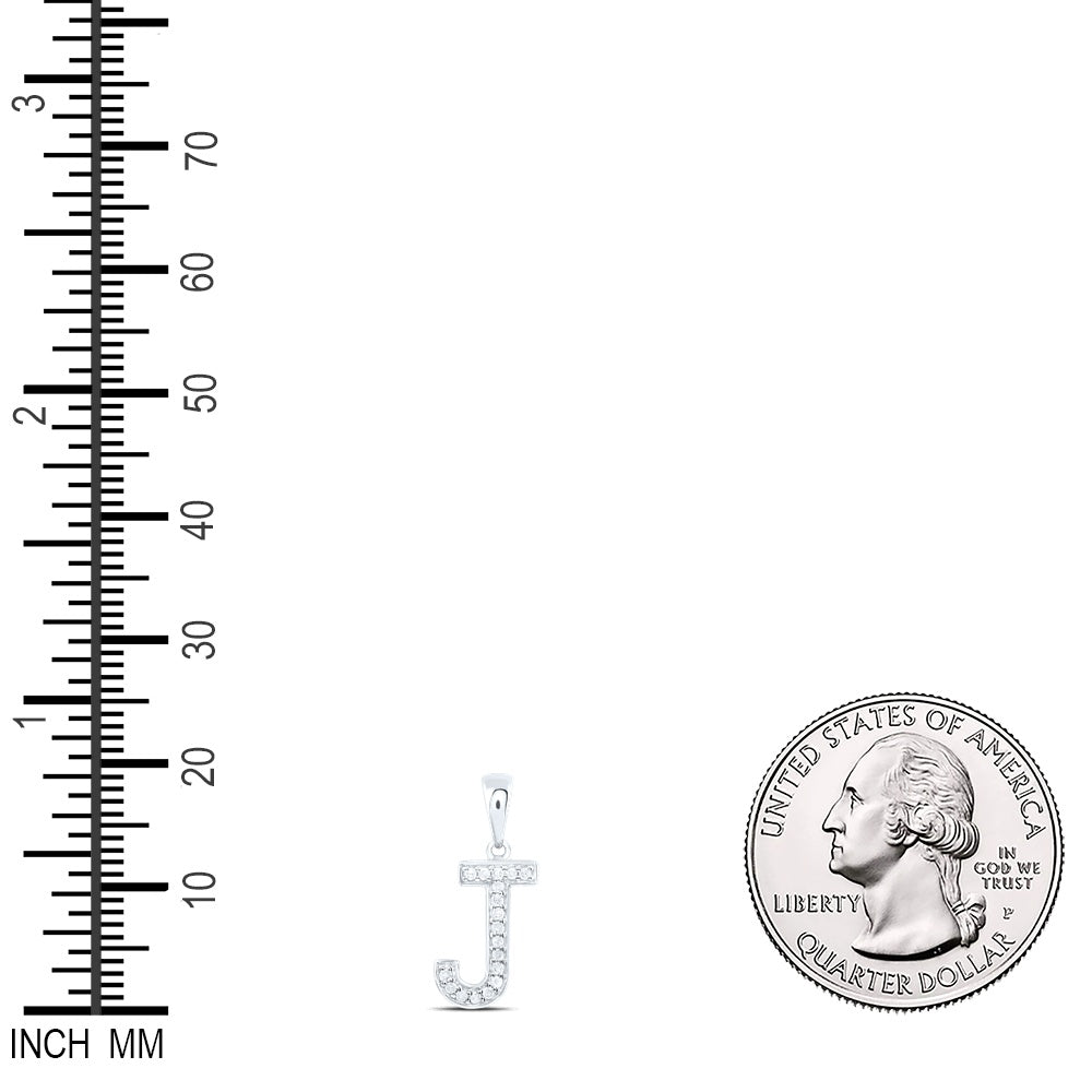 0.07 Ctw Natural Diamond Simple Initial Letter J Pendant in 10k White Gold