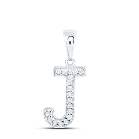 0.07 Ctw Natural Diamond Simple Initial Letter J Pendant in 10k White Gold