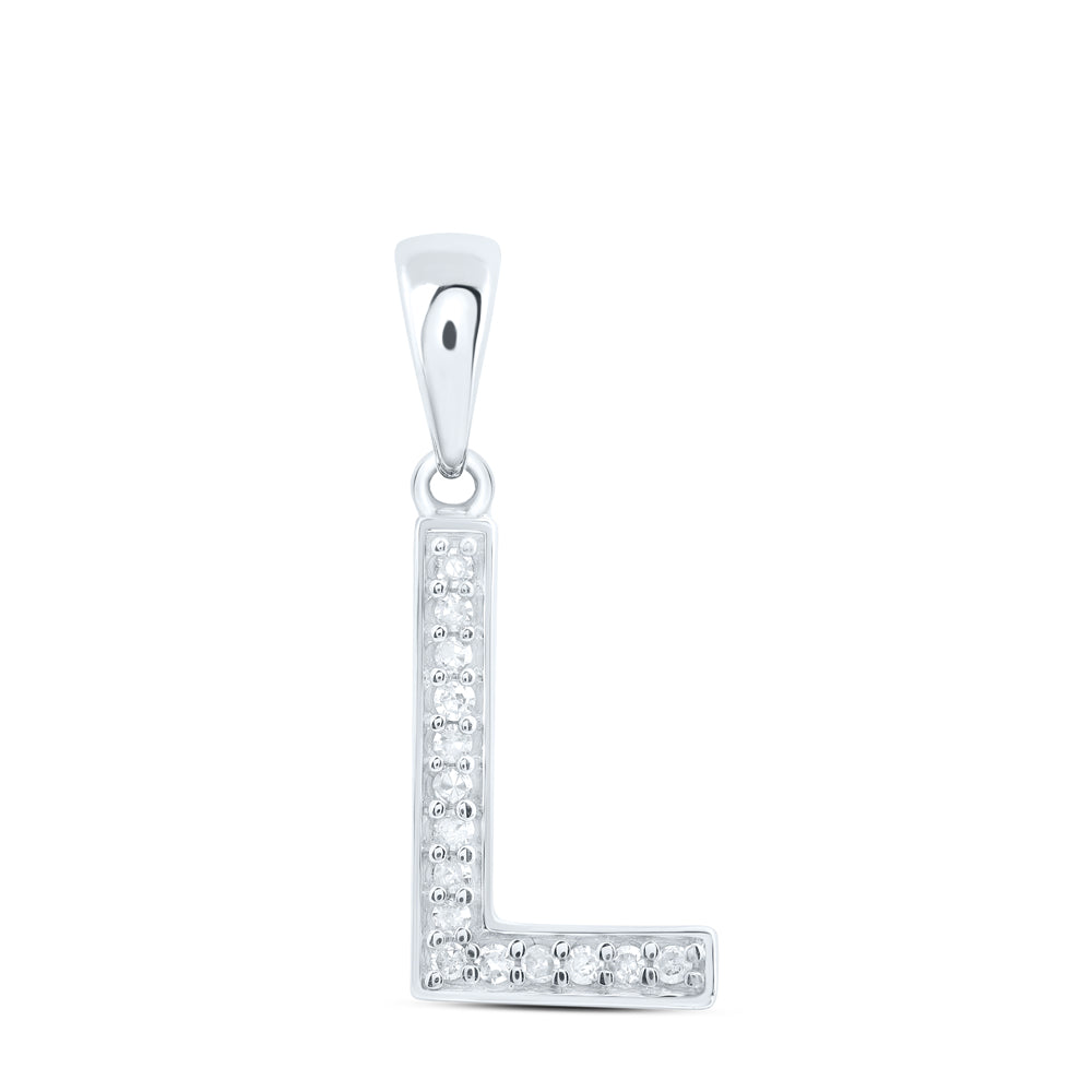 0.06 Ctw Natural Diamond Simple Initial Letter L Pendant in 10k White Gold