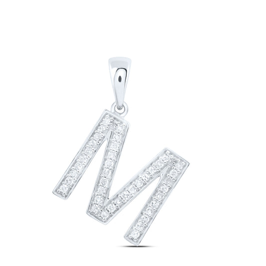 0.16 Ctw Natural Diamond Block Initial Letter M Pendant in 10k White Gold