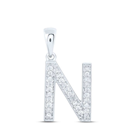 0.13 Ctw Natural Diamond Block Initial Letter N Pendant in 10k White Gold