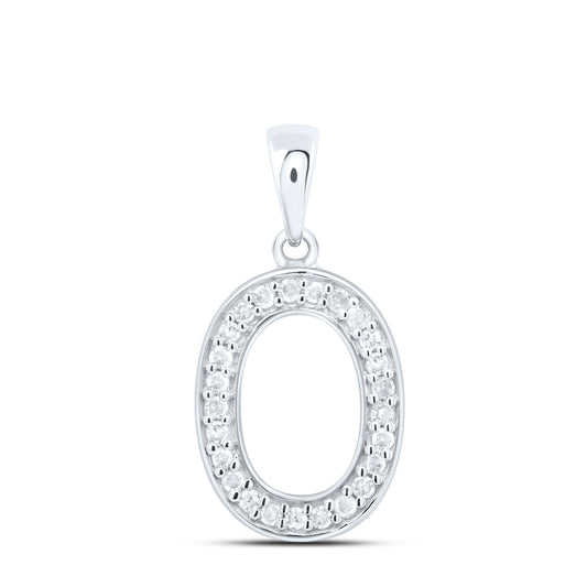 0.11 Ctw Natural Diamond Block Initial Letter O Pendant in 10k White Gold