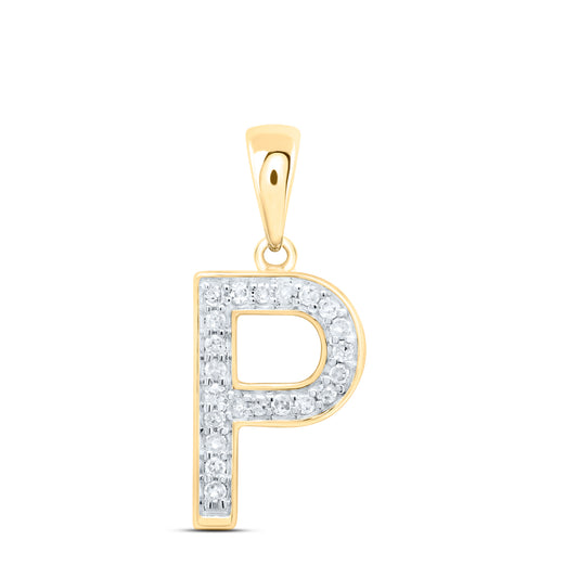 0.09 Ctw Natural Diamond Block Initial Letter P Pendant in 10k Yellow Gold