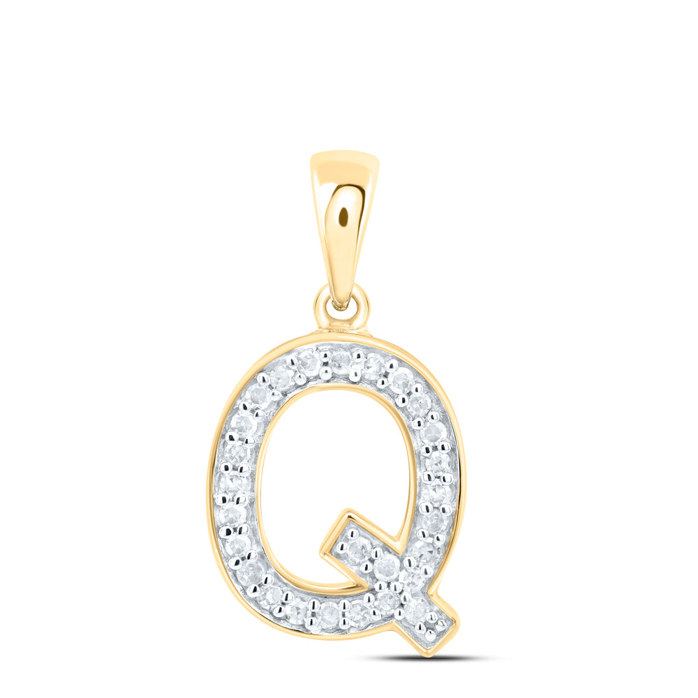 0.11 Ctw Natural Diamond Simple Initial Letter Q Pendant in 10k Yellow Gold