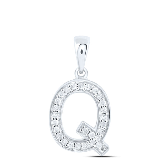 0.11 Ctw Natural Diamond Simple Initial Letter Q Pendant in 10k White Gold