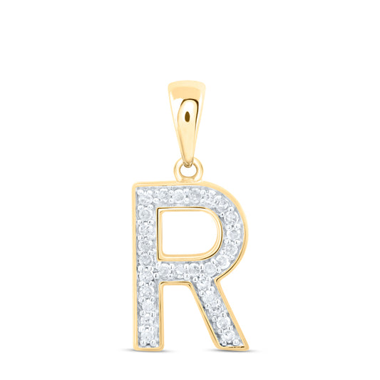 0.11 Ctw Natural Diamond Block Initial Letter R Pendant in 10k Yellow Gold