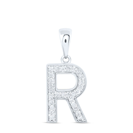 0.11 Ctw Natural Diamond Block Initial Letter R Pendant in 10k White Gold