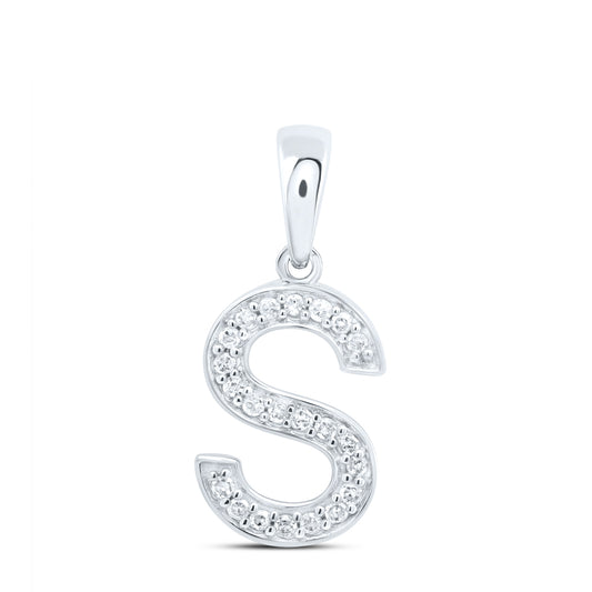 0.09 Ctw Natural Diamond Simple Initial Letter S Pendant in 10k White Gold