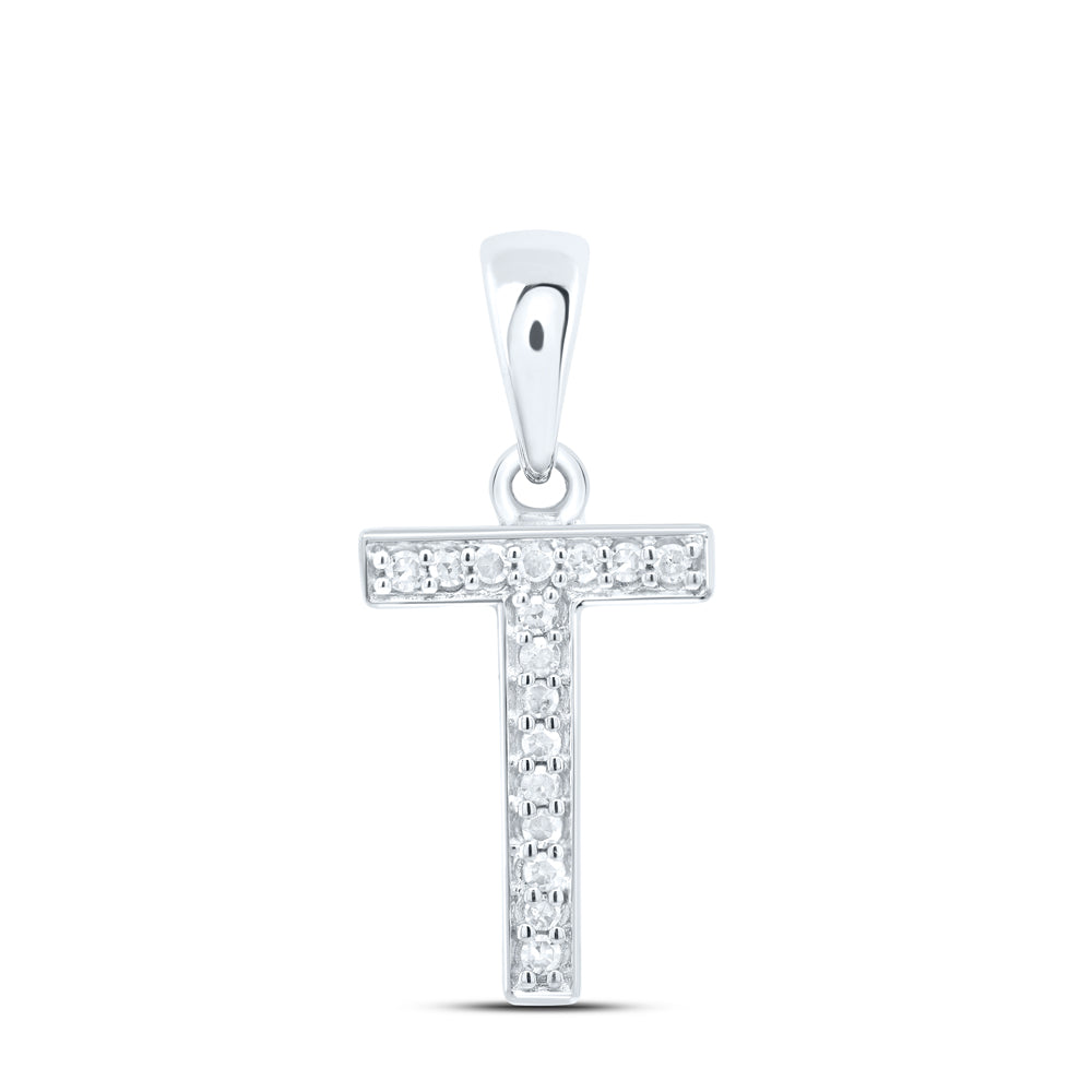 0.06 Ctw Natural Diamond Simple Initial Letter T Pendant in 10k White Gold