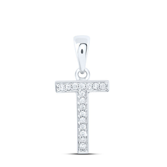 0.06 Ctw Natural Diamond Simple Initial Letter T Pendant in 10k White Gold