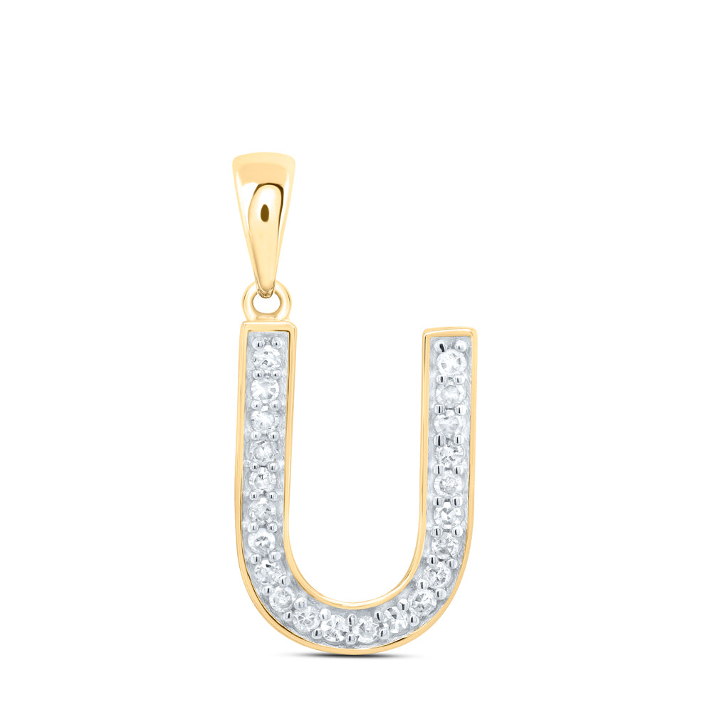 0.09 Ctw Natural Diamond Simple Initial Letter U Pendant in 10k Yellow Gold
