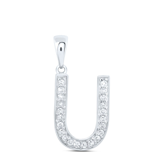 0.09 Ctw Natural Diamond Simple Initial Letter U Pendant in 10k White Gold