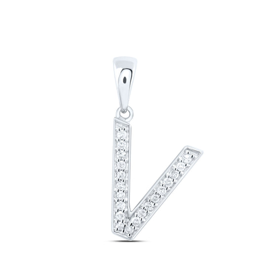 0.08 Ctw Natural Diamond Simple Initial Letter V Pendant in 10k White Gold