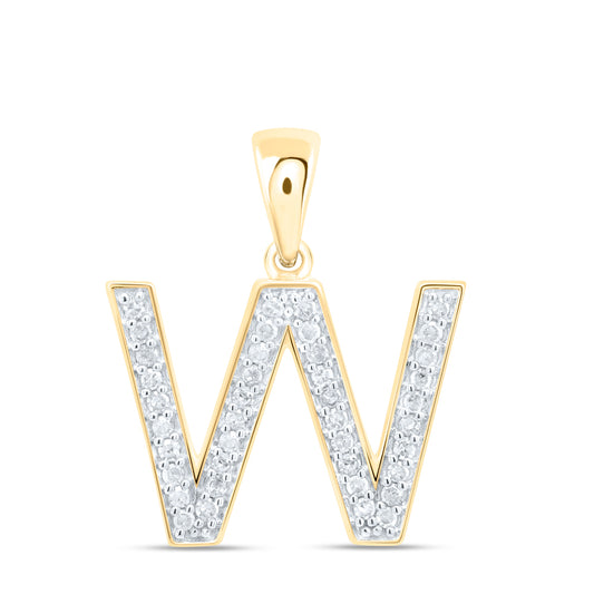 0.17 Ctw Natural Diamond Simple Initial Letter W Pendant in 10k Yellow Gold