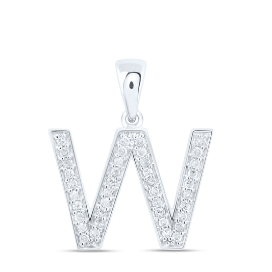 0.16 Ctw Natural Diamond Simple Initial Letter W Pendant in 10k White Gold