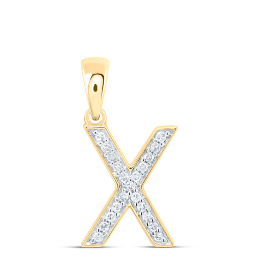 0.08 Ctw Natural Diamond Simple Initial Letter X Pendant in 10k Yellow Gold