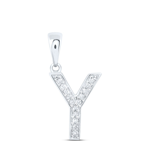 0.06 Ctw Natural Diamond Simple Initial Letter Y Pendant in 10k White Gold