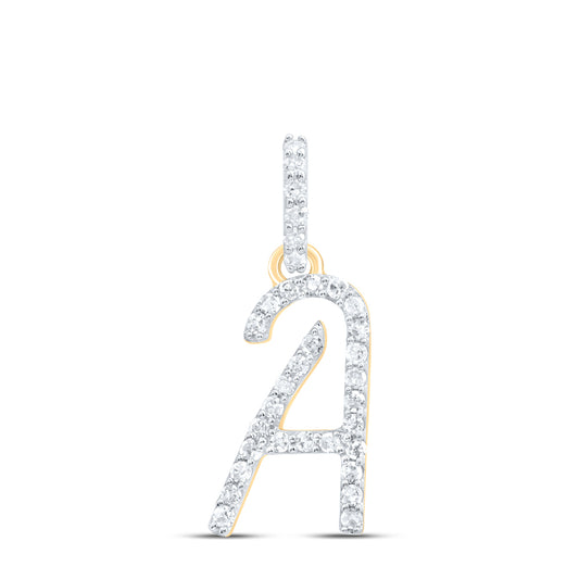 0.14 Ctw Natural Diamond Itallic Initial Letter A Pendant in 10k Yellow Gold
