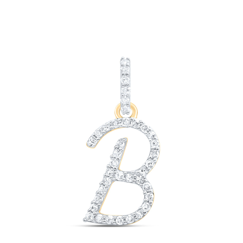 0.16 Ctw Natural Diamond Itallic Initial Letter B Pendant in 10k Yellow Gold