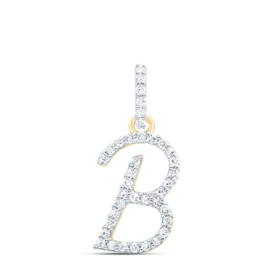 0.16 Ctw Natural Diamond Itallic Initial Letter B Pendant in 10k Yellow Gold