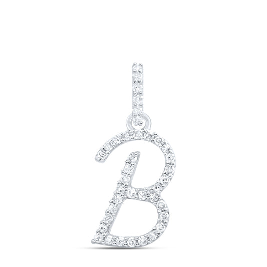 0.16 Ctw Natural Diamond Itallic Initial Letter B Pendant in 10k White Gold