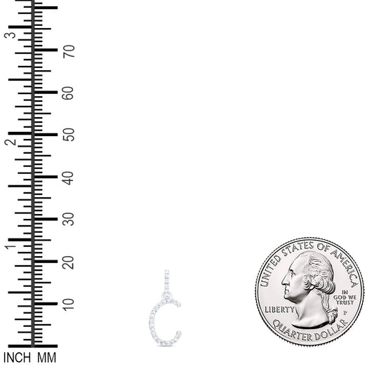 0.1 Ctw Natural Diamond Itallic Initial Letter C Pendant in 10k White Gold