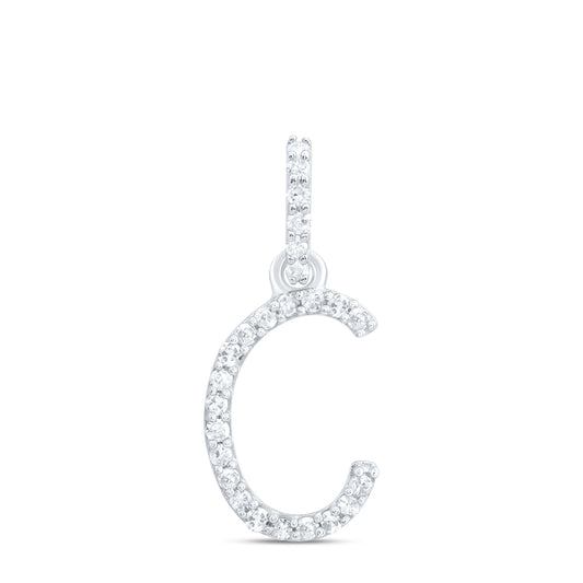 0.1 Ctw Natural Diamond Itallic Initial Letter C Pendant in 10k White Gold