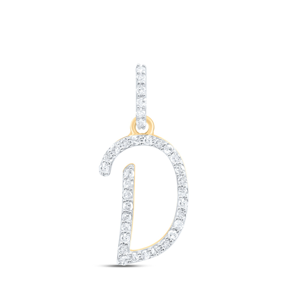 0.14 Ctw Natural Diamond Itallic Initial Letter D Pendant in 10k Yellow Gold
