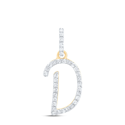 0.14 Ctw Natural Diamond Itallic Initial Letter D Pendant in 10k Yellow Gold
