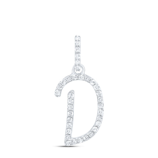 0.14 Ctw Natural Diamond Itallic Initial Letter D Pendant in 10k White Gold